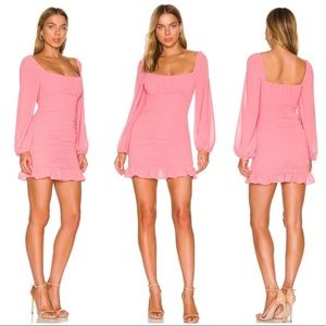 Revolve MORE TO COME Petra Ruched Mini Dress in Pink Sz S